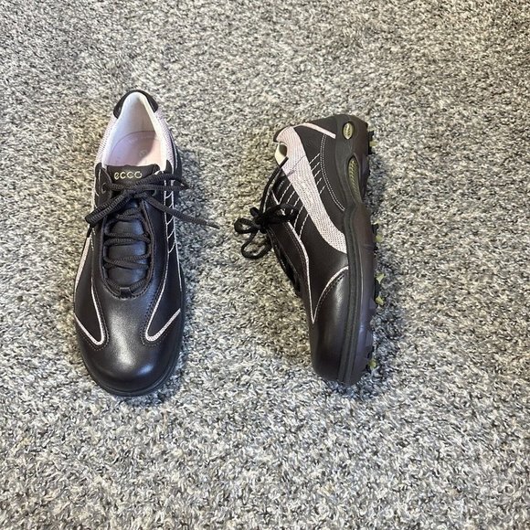 ECCO Brown Leather Hydromax Golf Shoe Size 41 10/10.5 Water Resistant TPU New - Picture 1 of 10
